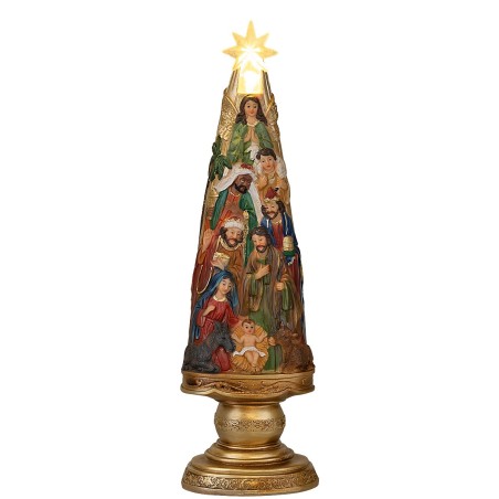 Albero di Natale con Natività illuminata finitura dorata cm 12x9x41 h
