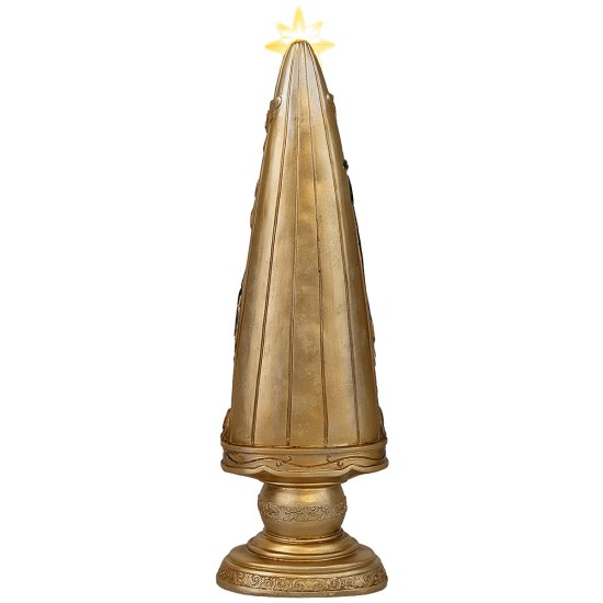 Albero di Natale con Natività illuminata finitura dorata cm 12x9x41 h