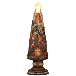 Albero di Natale con Natività illuminata finitura marrone e oro cm 12x9x41 h