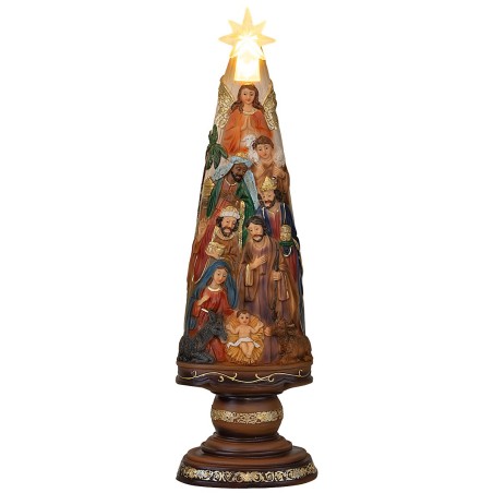 Albero di Natale con Natività illuminata finitura marrone e oro cm 12x9x41 h