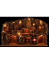 Presepe illuminato con grotte, ruscello, forno e mulino a vento funzionante 78,5x50x48h