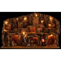 Presepe illuminato con ruscello, forno e mulino completo di statue Landi 78,5x50x48h 2