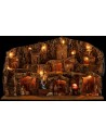 Illuminated nativity scene with stream, oven, and windmill complete with Landi statues 78.5x50x48h