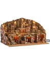 Illuminated nativity scene with stream, oven, and windmill complete with Landi statues 78.5x50x48h
