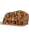 Presepe illuminato con ruscello, forno e mulino completo di statue Landi 78,5x50x48h