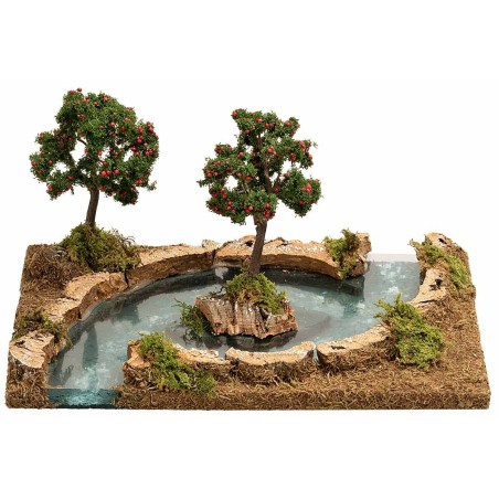 Fiume con due alberi di mele effetto profondità 25,7x18x13 h