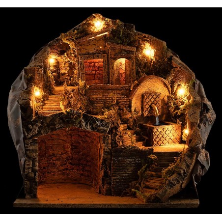 Presepe illuminato con fontana funzionante cm 35,5x27x37 h