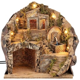 Presepe illuminato con fontana funzionante cm 35,5x27x37 h