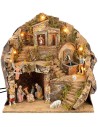Illuminated nativity scene with working fountain complete with Landi statues cm 35.5x27x37 h