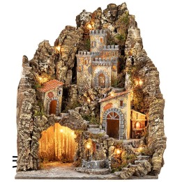 Illuminated nativity scene on multiple levels 31x30x33h