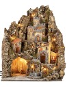 Illuminated Nativity Scene with King Herod's castle, working fountain and oven cm 44.5x40x56 h