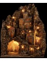 Illuminated Nativity Scene with King Herod's castle, working fountain and oven cm 44.5x40x56 h