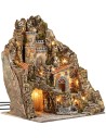 Illuminated Nativity Scene with King Herod's castle, working fountain and oven cm 44.5x40x56 h