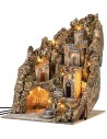 Illuminated Nativity Scene with King Herod's castle, working fountain and oven cm 44.5x40x56 h