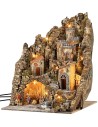 Belén iluminado con castillo, fuente y horno en funcionamiento, completo de estatuas Landi cm 44,5x40x56 h