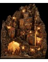 Belén iluminado con castillo, fuente y horno en funcionamiento, completo de estatuas Landi cm 44,5x40x56 h
