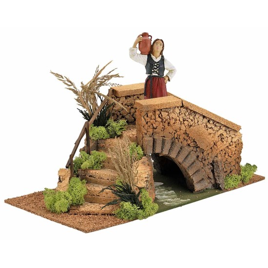 Ponte ad arco con fiume cm 40x20x16,5 h