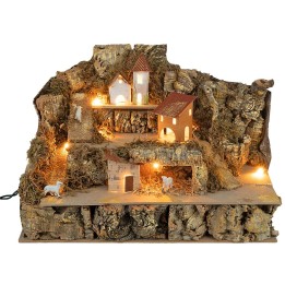 Borgo illuminato con pecorelle cm 33x18x22 h