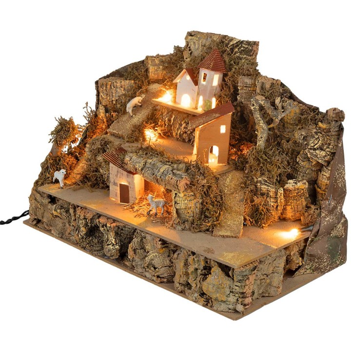 Borgo illuminato con pecorelle cm 33x18x22 h