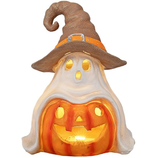Fantasma con zucca di Halloween illuminata h 27 cm