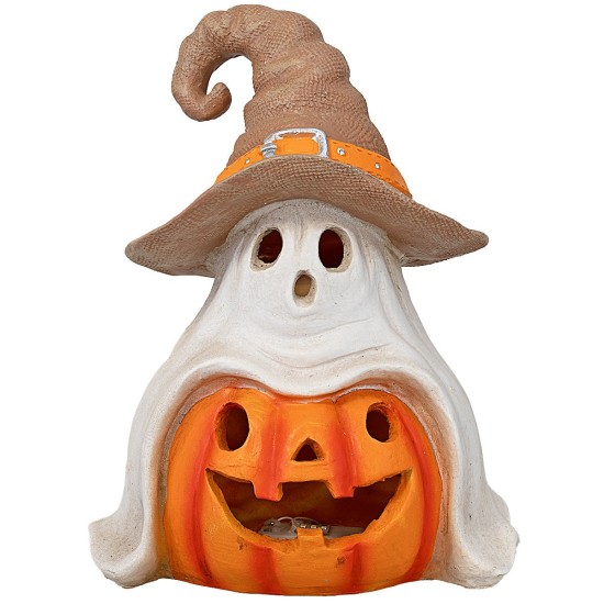 Fantasma con zucca di Halloween illuminata h 27 cm