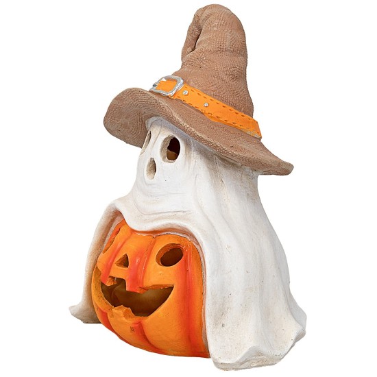 Calabaza tallada con esqueleto h 40 cm