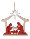 Cabin with red Nativity and natural wood to hang cm 18x17.5 h