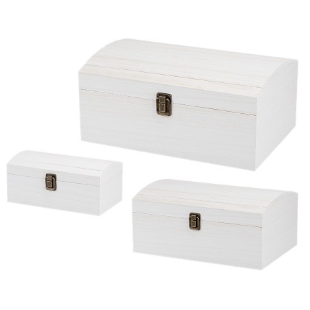 Set tre cofanetti bianchi in legno con coperchio bombato