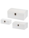 Juego de tres cofres blancos de madera con tapa abombada