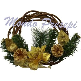 Corona de madera entrelazada Ø 25 con decoraciones doradas