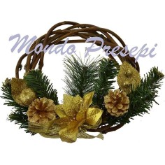 Corona de madera entrelazada Ø 25 con decoraciones doradas