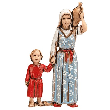 Donna con bimbo e brocca serie Landi 6 cm