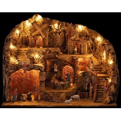 Presepe con Luci Fontana, Mulino e Macina Funzionanti con Statue Landi, 61x41x47,5 cm 2