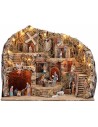 Presepe con Luci Fontana, Mulino e Macina Funzionanti con Statue Landi, 61x41x47,5 cm