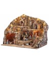 Nativity scene with working lights, fountain, mill, and millstone with Landi statues, 61x41x47.5 cm