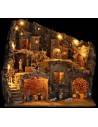Presepe Illuminato Fontana e Mulino Funzionante con Statue Landi cm 55x40x52 h
