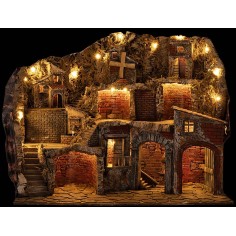 Presepe Illuminato con Fontana, Mulino e Forno Funzionanti cm 80x51x65 h 2