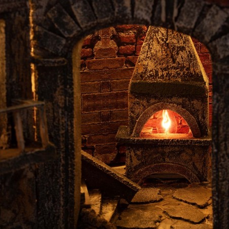 Presepe Illuminato con Fontana, Mulino e Forno Funzionanti cm 80x51x65 h