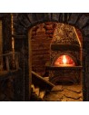 Illuminated Nativity Scene with Fountain, Mill, and Oven Functioning cm 80x51x65 h