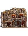 Presepe Illuminato con Fontana, Forno e Mulino Funzionanti con Statue Landi cm 80x51x65 h