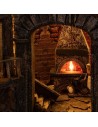 Presepe Illuminato con Fontana, Forno e Mulino Funzionanti con Statue Landi cm 80x51x65 h