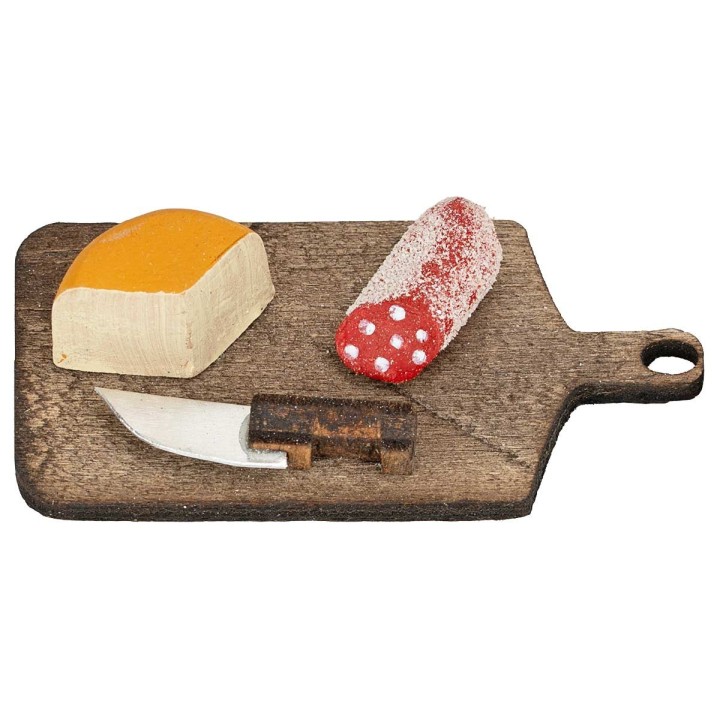 Tagliere con salame e formaggio per presepe cm 5x2,5x1,3 h
