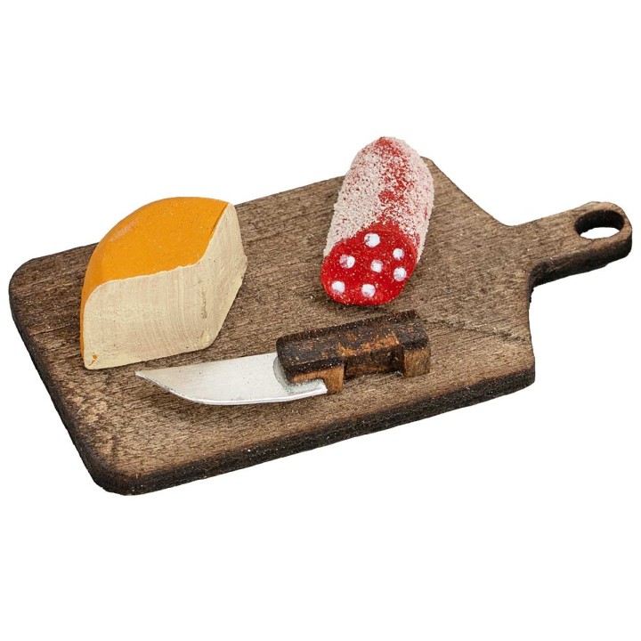 Tagliere con salame e formaggio per presepe cm 5x2,5x1,3 h