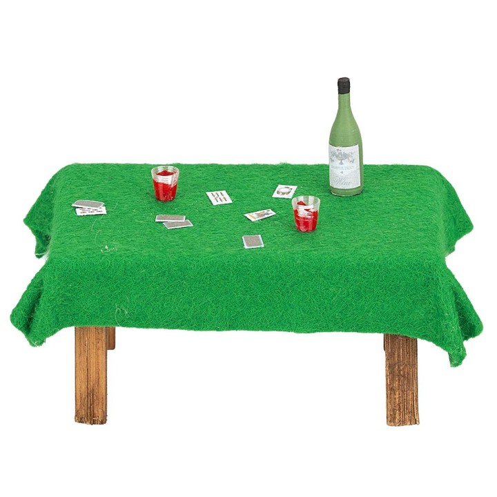 Tavolo da gioco con carte e bottiglia cm 7,7x4,7x3,8 h