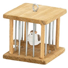 Gabbia in legno con uccello cm 3,5x3,5x3,5 h