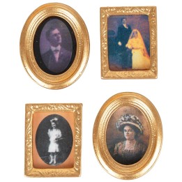 Set 4 quadri con cornice dorata e ritratti d'epoca