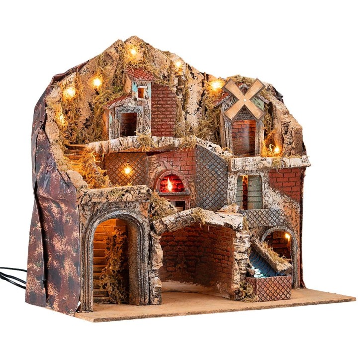 Nativity scene with Landi statues, illuminated with oven