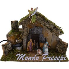 Hut with nativity Landi cm 10 fountain running cm 36x17x23 h.