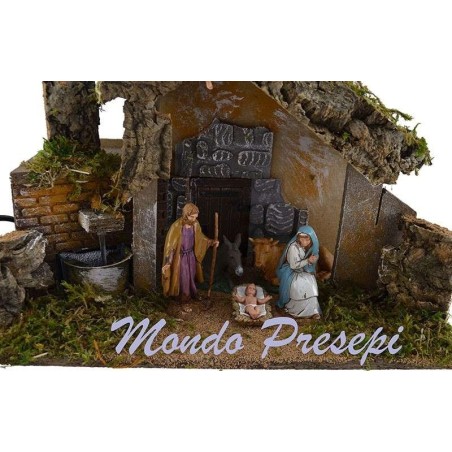 Hut with nativity Landi cm 10 fountain running cm 36x17x23 h.