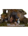 Hut with nativity Landi cm 10 fountain running cm 36x17x23 h.
